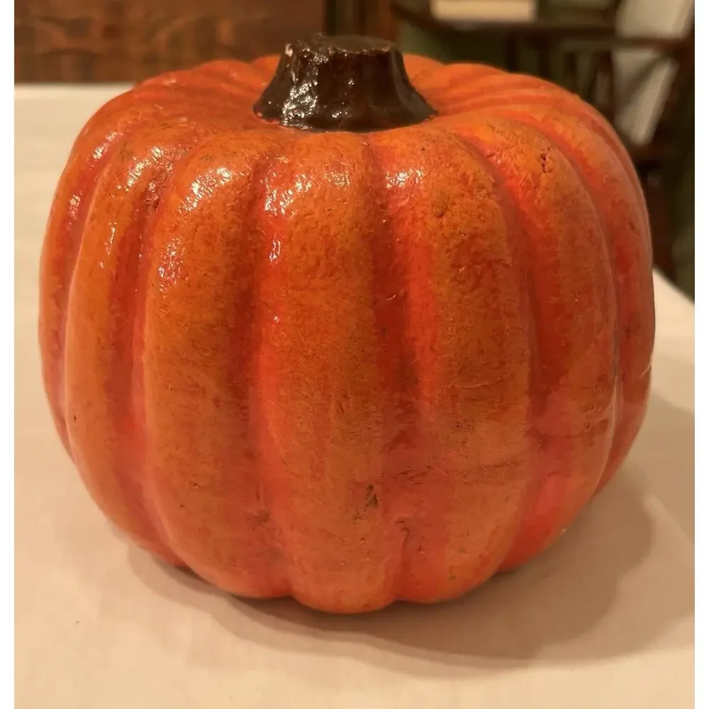 Mexico Pottery Pumpkin Jack O Lantern Halloween Decor Heavy Pottery Vintage
